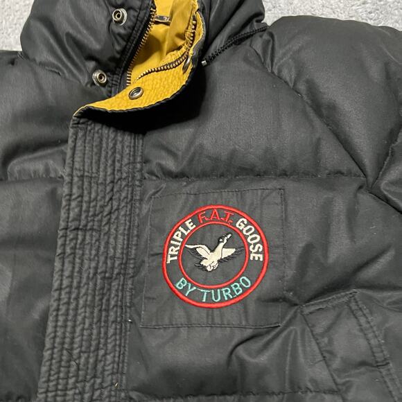 Triple Fat Goose Coat Mens Small Black Yellow Goose Down Puffer Jacket Hooded - Picture 2 of 8